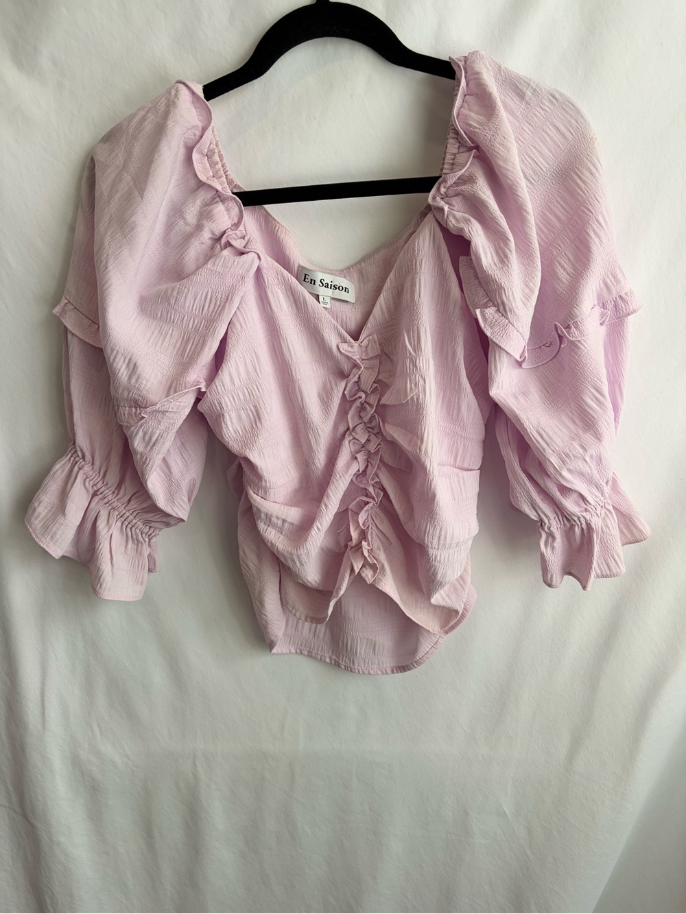 En Saison Pastel Lilac Ruffle-Smock Blouse Large